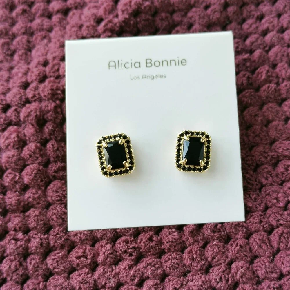 Alicia Bonnie Gold Black Crystal Aurora Stud Earrings NEW